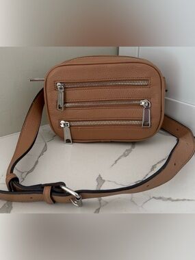 NEW Rebecca Minkoff 3 Zip Leather Belt Fanny pack Bag DESERT TAN
